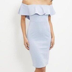 PrettyLittleThing Pale Blue/Periwinkle Ruffle Shoulder Bodycon Dress